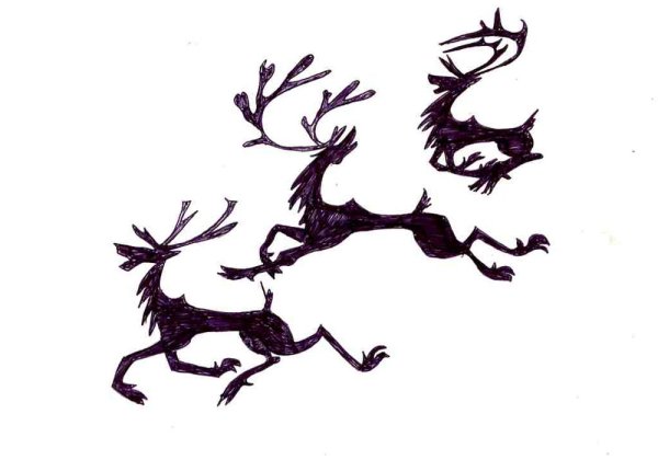 Стилизованное изображения бегущих оленей