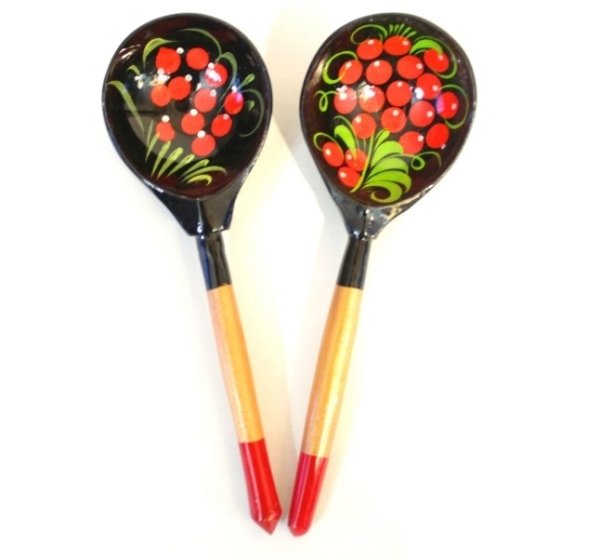 Деревянная ложка полубаская, роспись "Чернушка", Хохлома