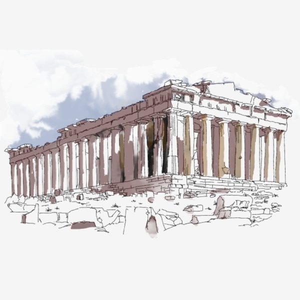Парфенон Акрополь черно белый