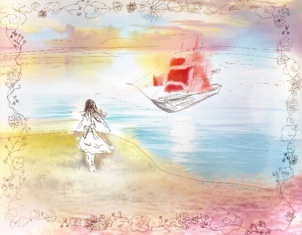 Ассоль Алые паруса акварель