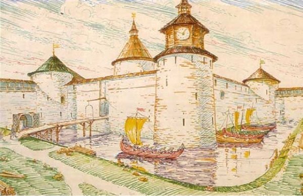 Древнерусский город-крепость изо 4 Новгород