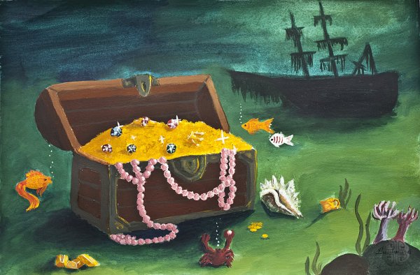 Сундук с сокровищами на дне моря