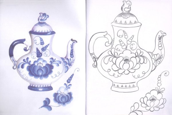 Силуэты гжельской посуды