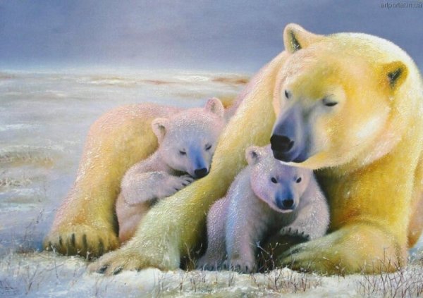 Рисование семья белых медведей