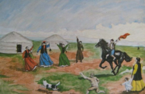 Кибитка Калмыков в степи рисунок