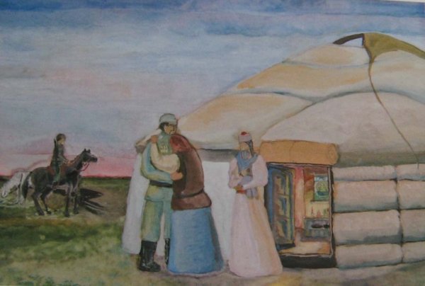Кибитка Калмыков в степи рисунок