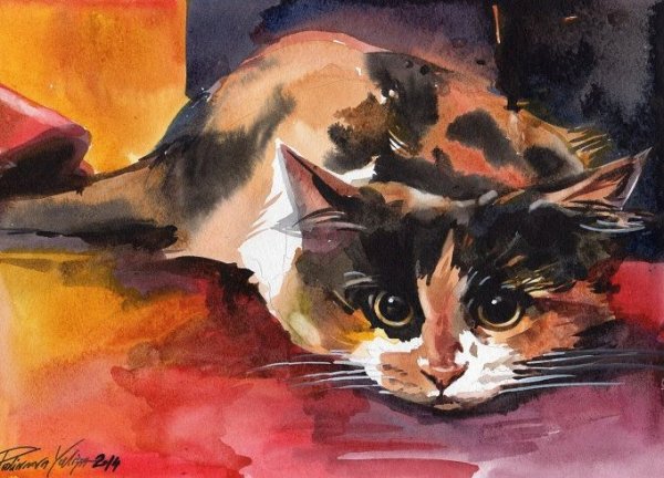 Трехцветная кошка в живописи