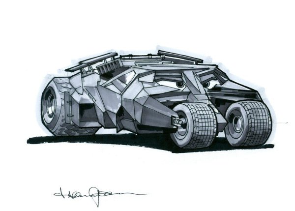 Бэтмен и Бэтмобиль раскраска