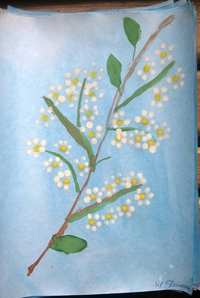 Рисование ветка черемухи