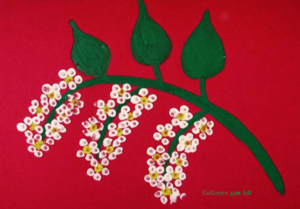 Рисование черемуха методом тычка