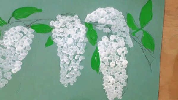 Рисование ветка черемухи