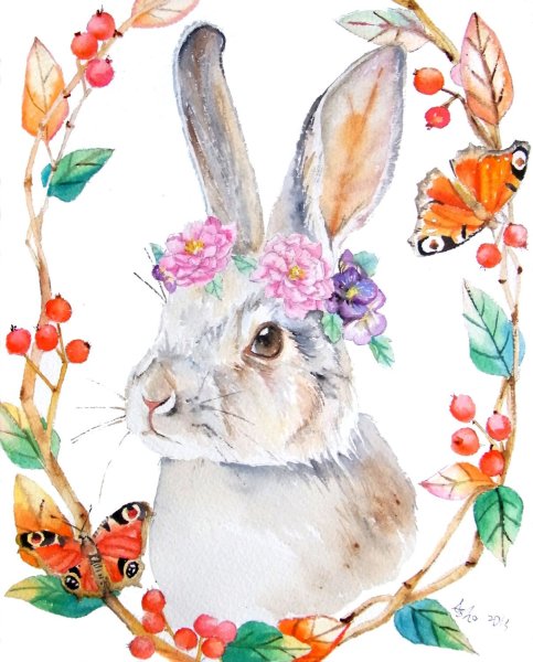Заяц акварель