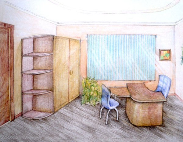 Комната цветными карандашами