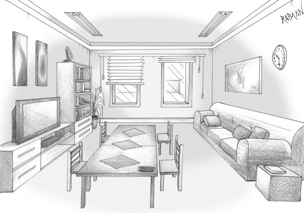 Рисование интерьера комнаты