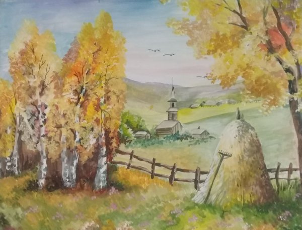 Пейзаж осень гуашью