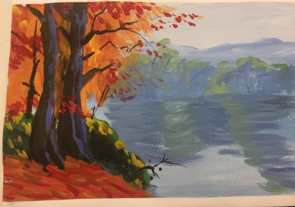 Осенний пейзаж цветными карандашами