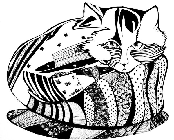 Стилизованные кошки в графике