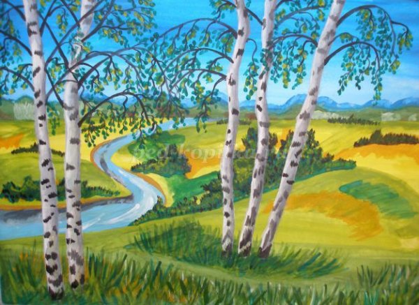 Весенний пейзаж гуашью для детей
