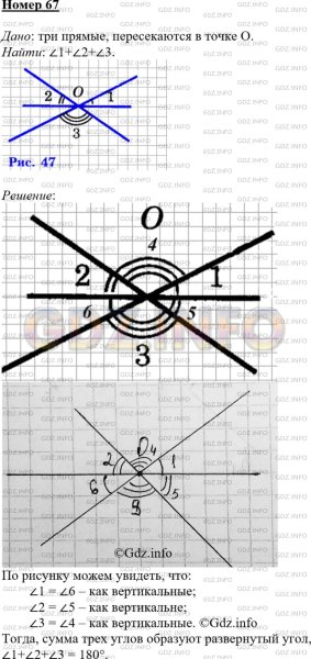На рисунке 47 изображены 3 прямые пересекающиеся в точке у