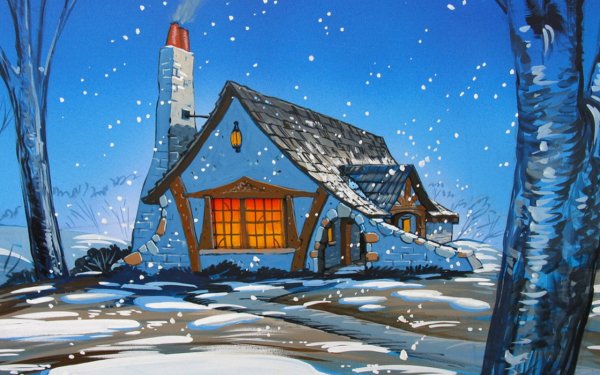Зимний домик мультяшный