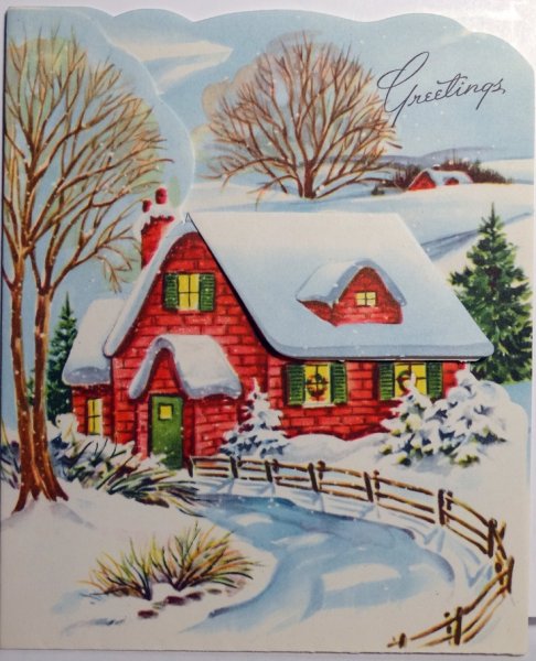 Новогодняя открытка дом