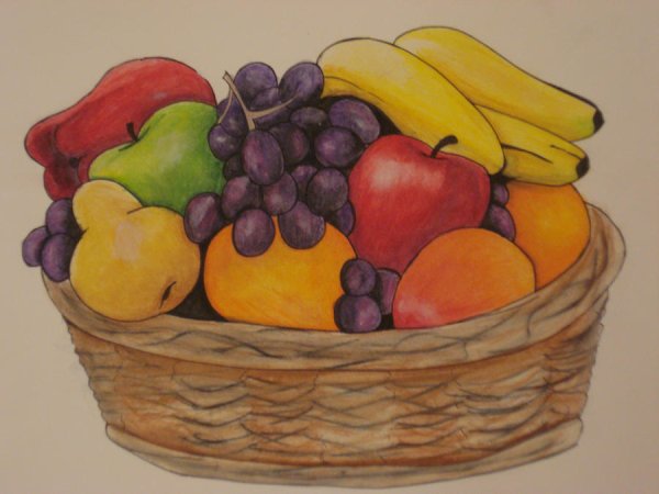 Рисование корзина с фруктами