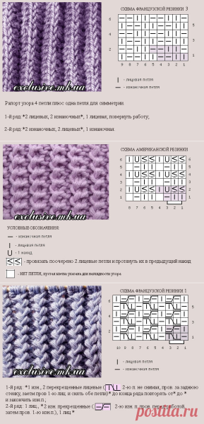 Схема вязания резинки 1х1 спицами