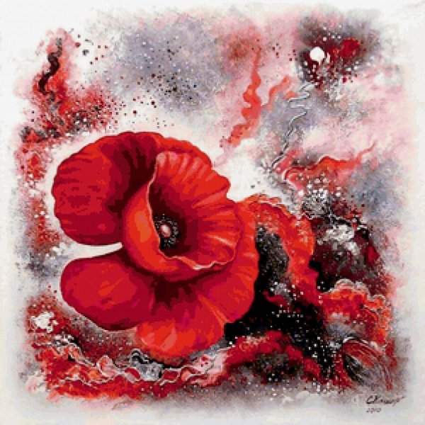 Красные цветы красками