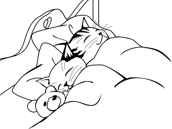 Раскраска спящий котенок