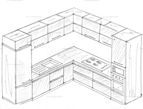 Эскиз кухни угловой