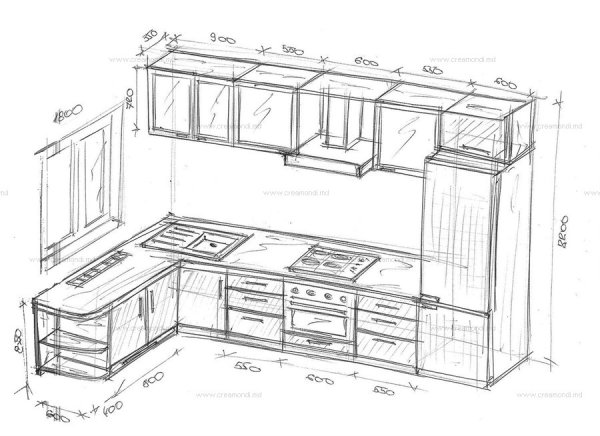 Эскиз кухни угловой