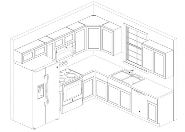 Эскиз кухни угловой с окном