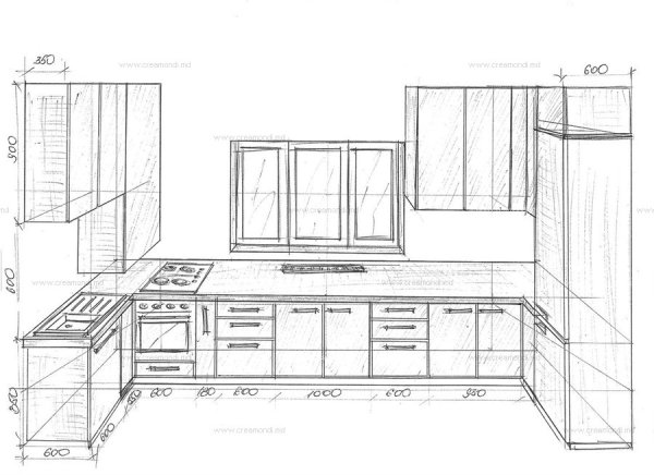 Эскиз кухни угловой