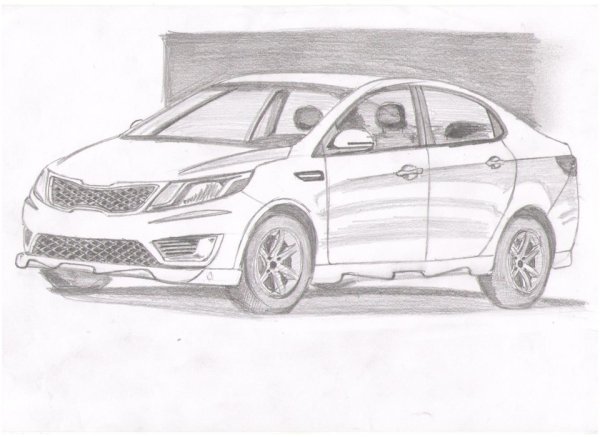Киа Рио рисунок карандашом сбоку