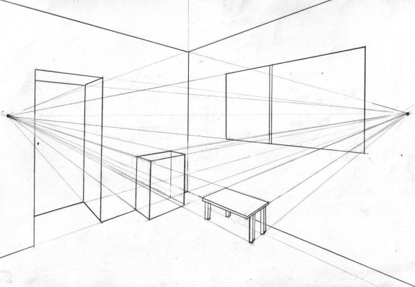 Угловая перспектива интерьера комнаты