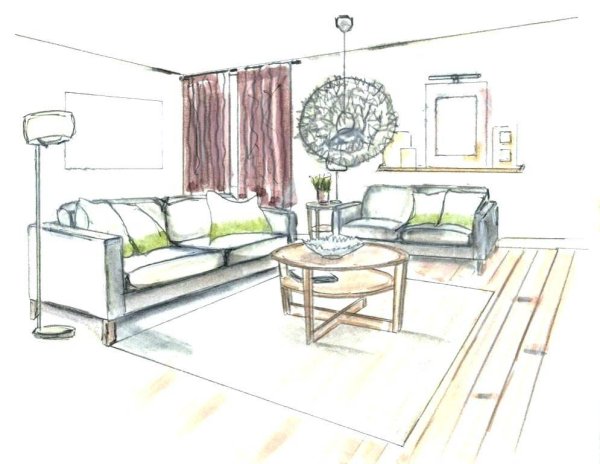 Перспектива комнаты сбоку