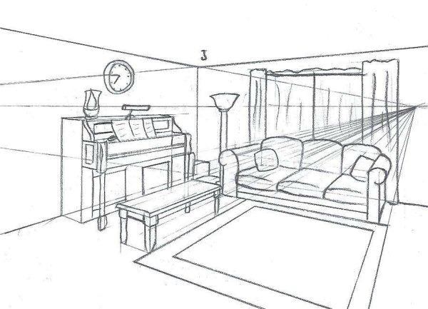 Угол комнаты рисунок карандашом перспектива