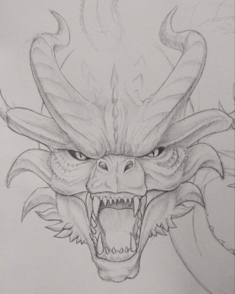 Морда дракона карандашом