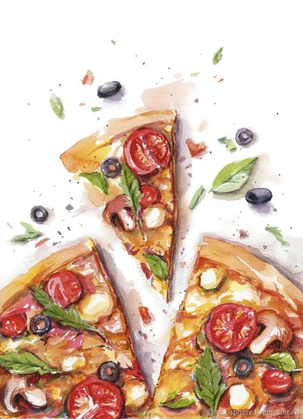 Кусок пиццы акварелью
