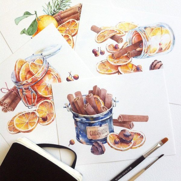 Скетчинг акварелью еда