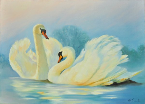 Пара лебедей живопись