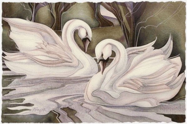 Батик холодный лебеди