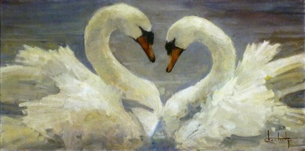 Картина маслом лебеди