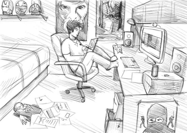 Интерьер комнаты геймера рисунок