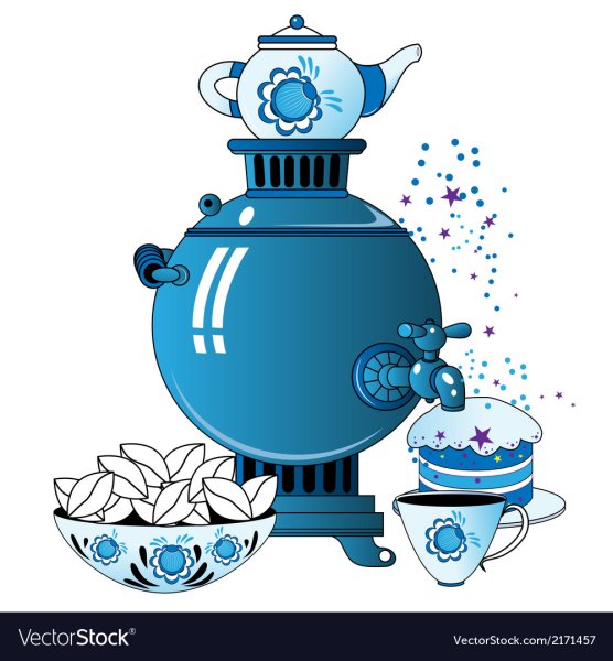 Самовар с чашками векторные