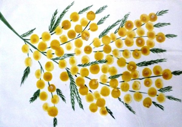 Рисование ветки мимозы ватными палочками