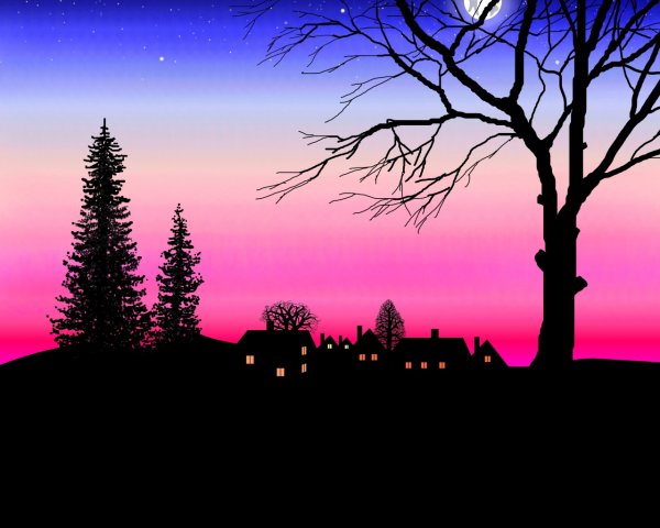 Пейзаж с силуэтом дерева