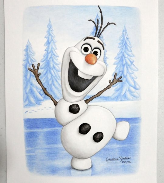 Олаф Снеговик гуашью