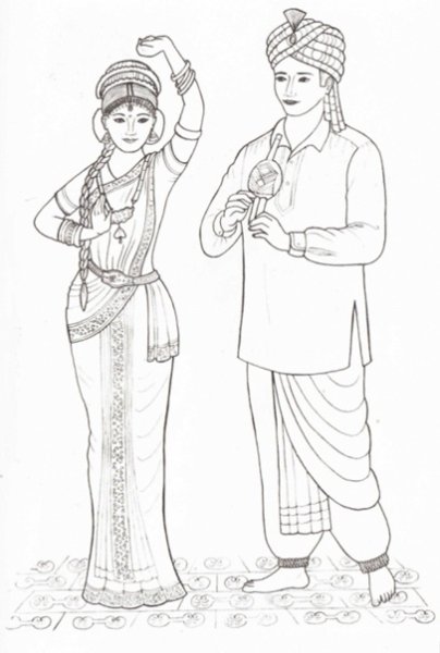 Эскиз костюма Индии Сари