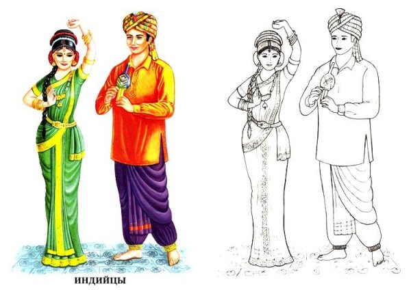 Эскиз костюма Индии Сари